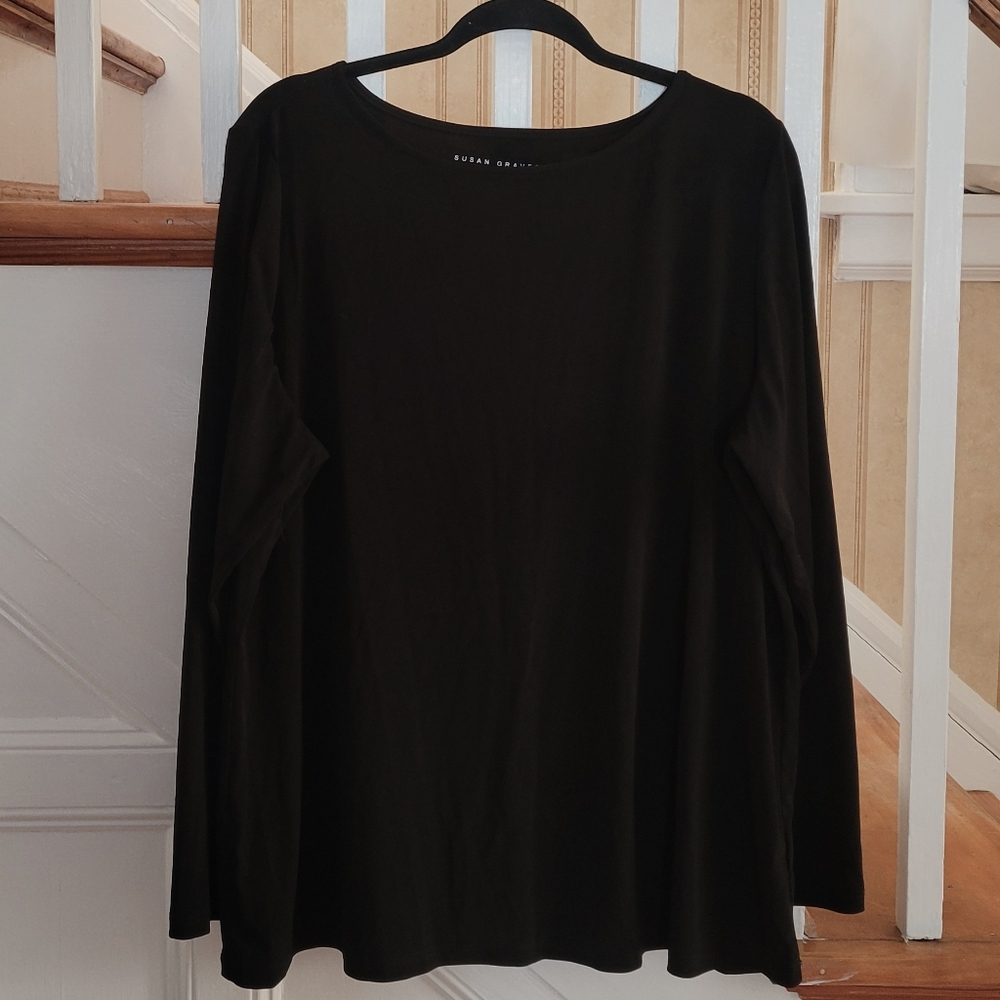 SUSAN GRAVER Modern Essentials Longsleeve Black Top Plus Size 1X - Picture 2 of 7